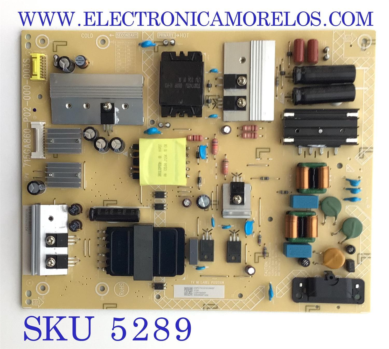 FUENTE DE PODER PARA TV VIZIO / NUMERO DE PARTE PLTVLO181XADT / 715GA860-P02-000-003S / LSP700507 / 5462908P1358 / 715GA860-P03-000-003M / 6370588P2241 / PANEL TPT700WR-U2T01.D / MODELO V705-J03 LFTGD7
